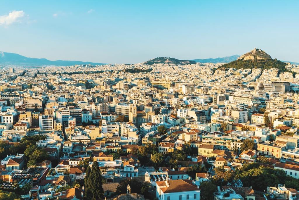 A view of Athens, Greece with Lycabettus hill in the distance