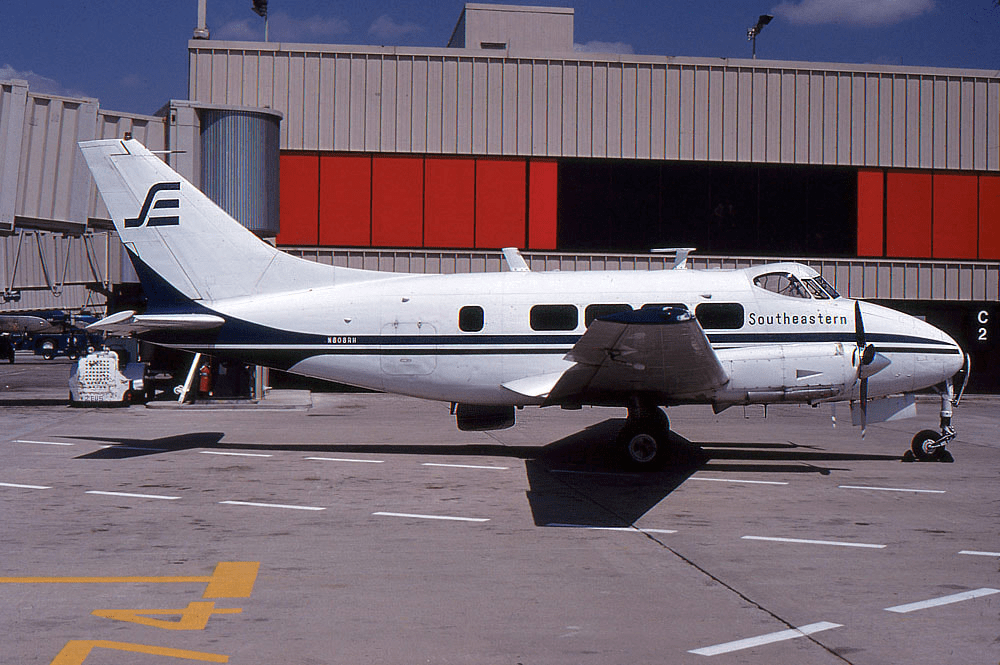 Southeast Commuter prop plane at Atlanta airport in Georgia circa 1981