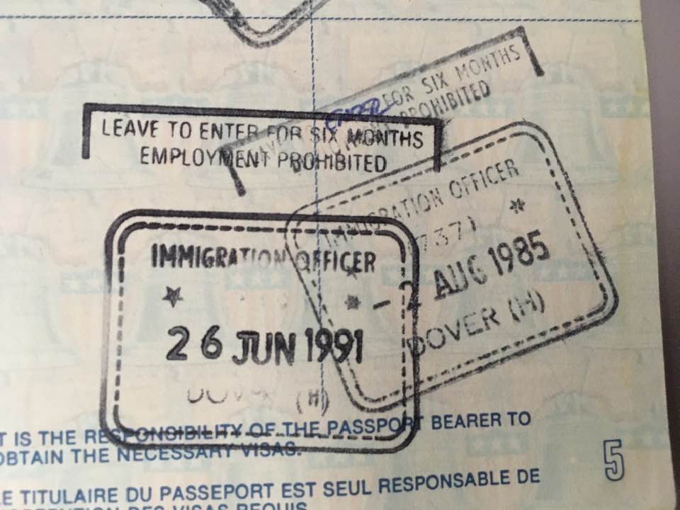 passport stamps to Dover England